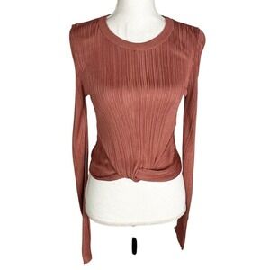 Topshop Sweater Women 4 Terracota Pullover Ruched Knotted Breathable Slit Sleeve